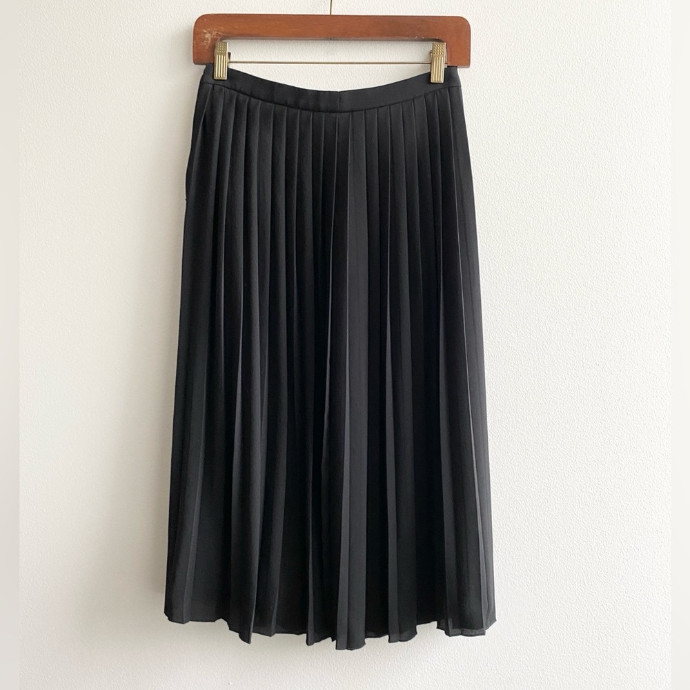 J. Crew Black Pleated Midi Skirt